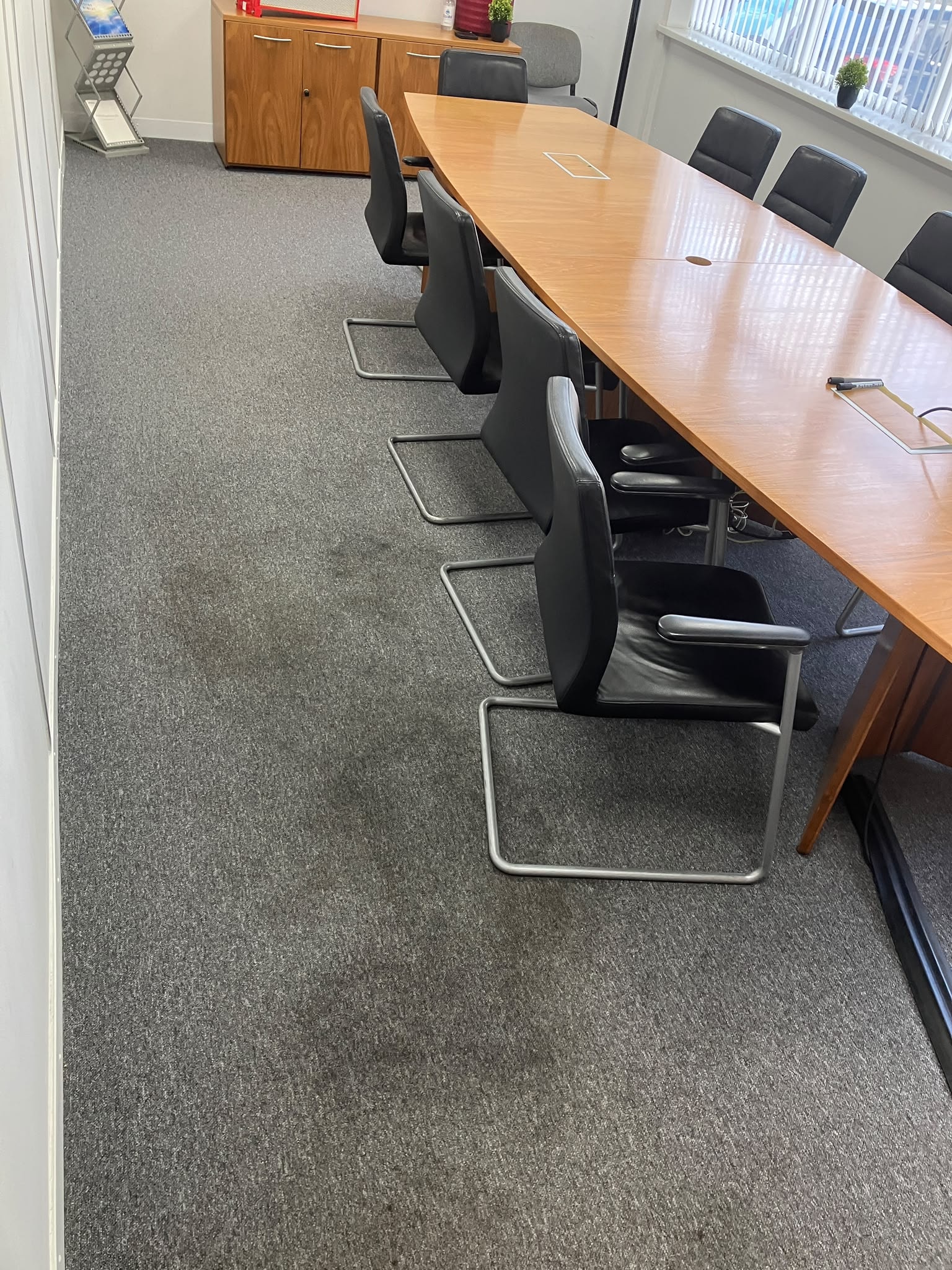 Meeting room carpet after professional cleaning