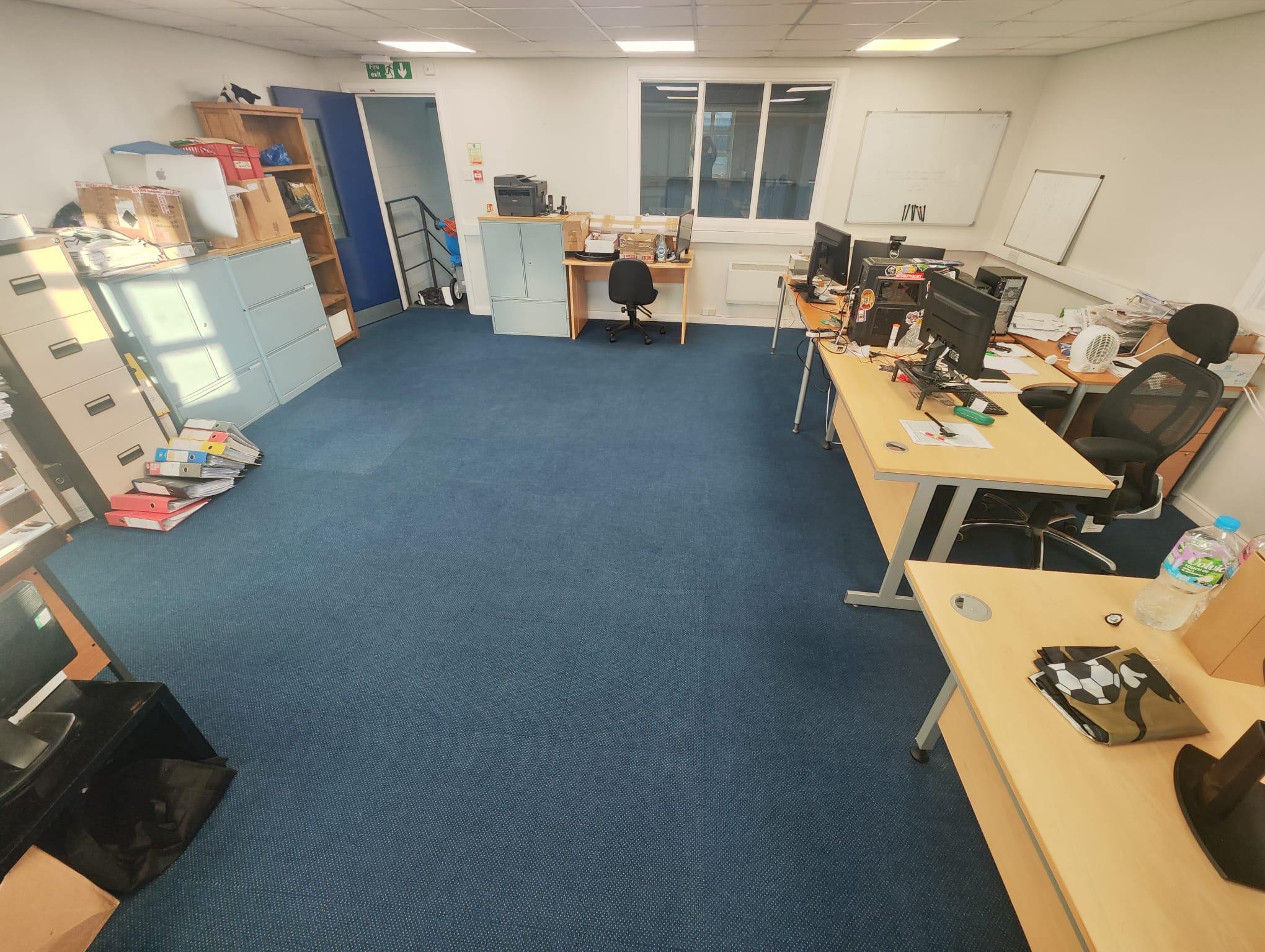 Office carpet after professional hot water extraction cleaning
