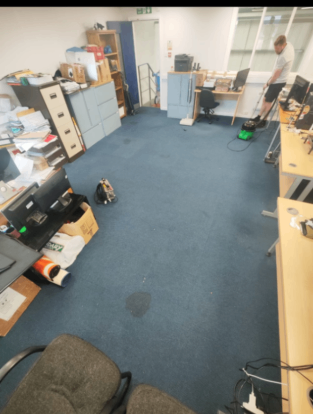 Office carpet before professional cleaning — heavily soiled